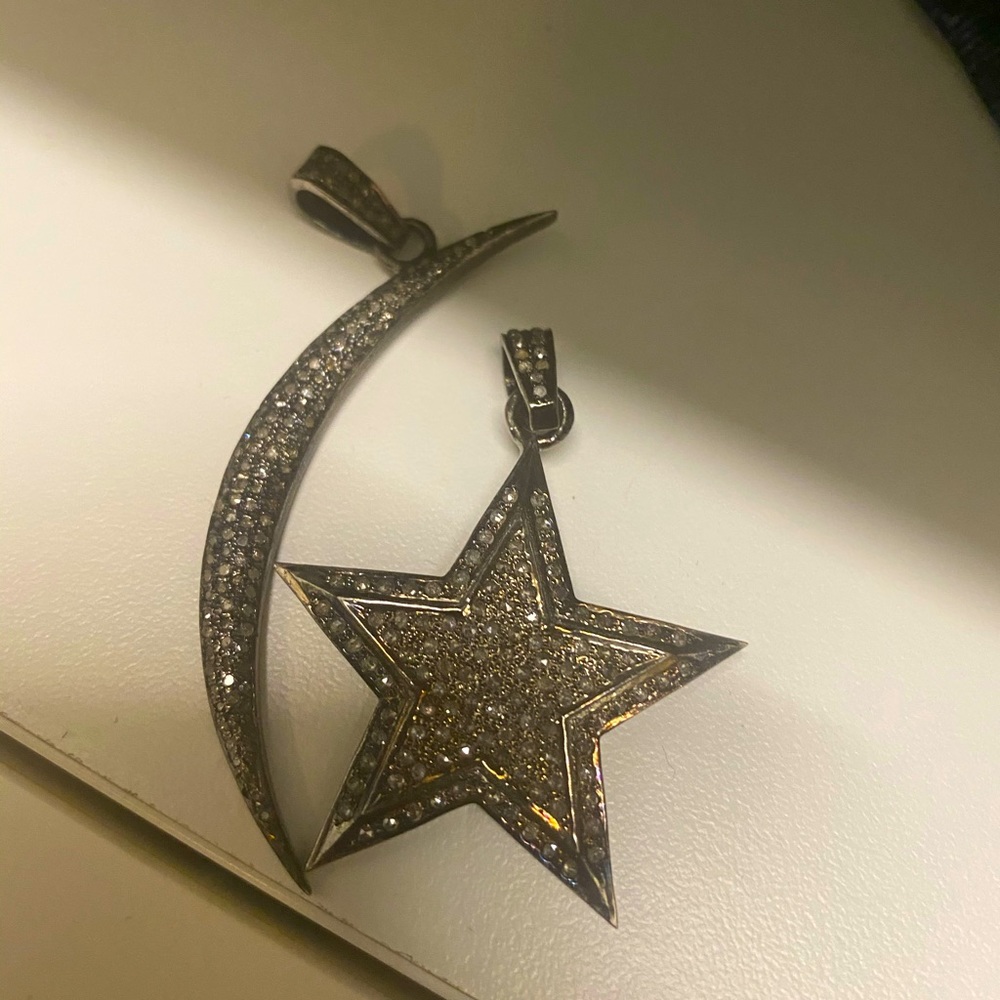 Diamond moon and star pendants